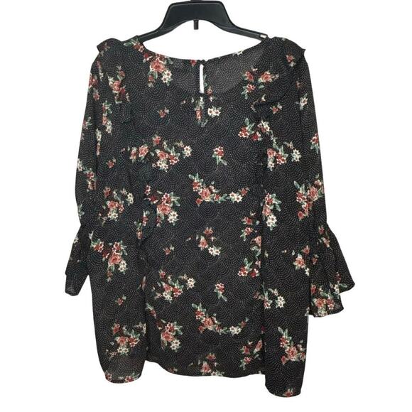 Torrid Black Polka Dot Floral Ruffle Semi Sheer Blouse Top Size 3 - Picture 1 of 9